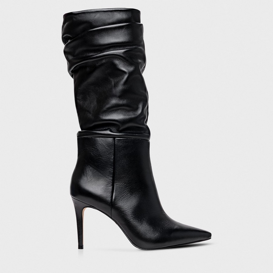 Carrano Carrano Γυναικεία Μπότα Slouchy Με Ψηλό Τακούνι Δερμάτινη Μαύρη