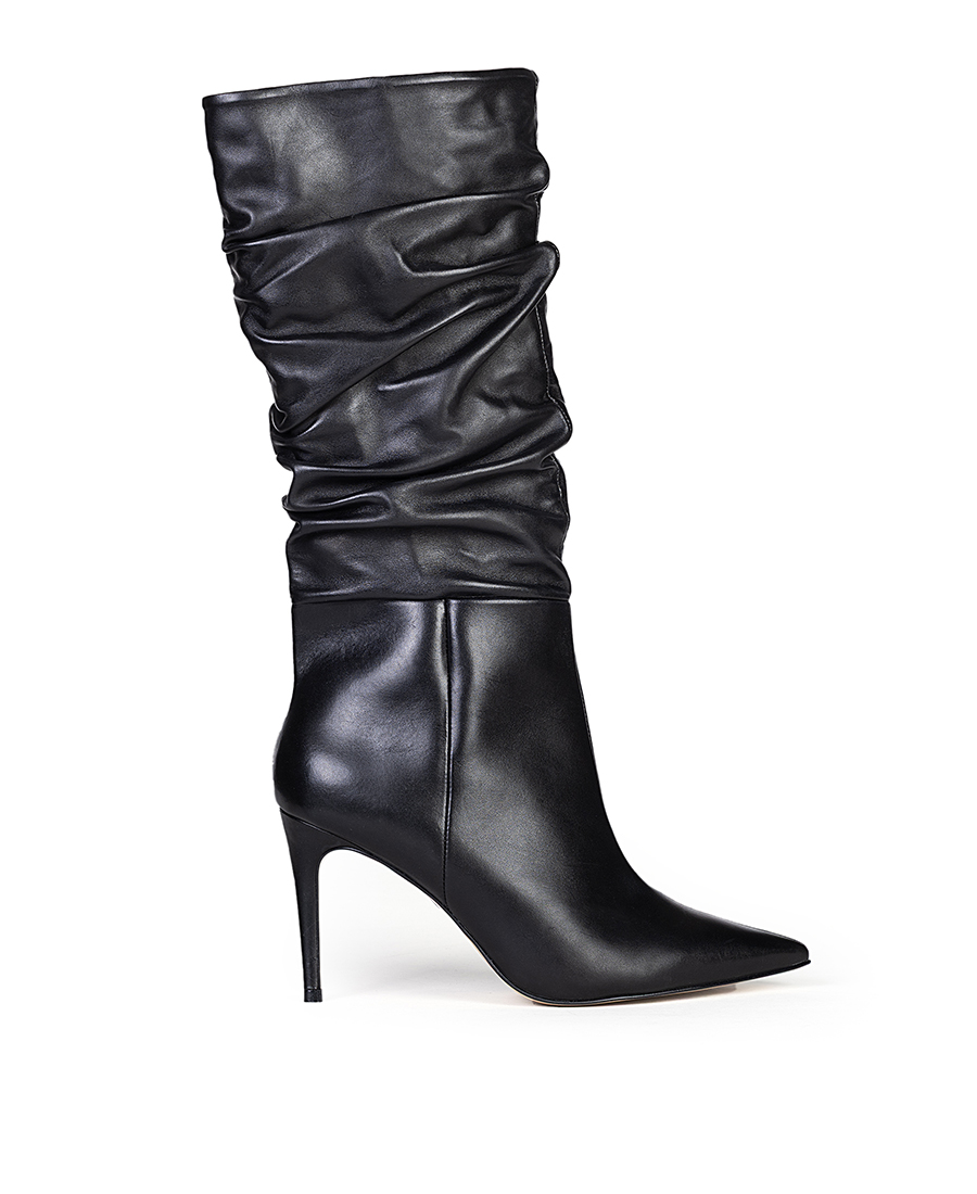 Carrano Carrano Γυναικεία Μπότα Slouchy Με Ψηλό Τακούνι Δερμάτινη Μαύρη