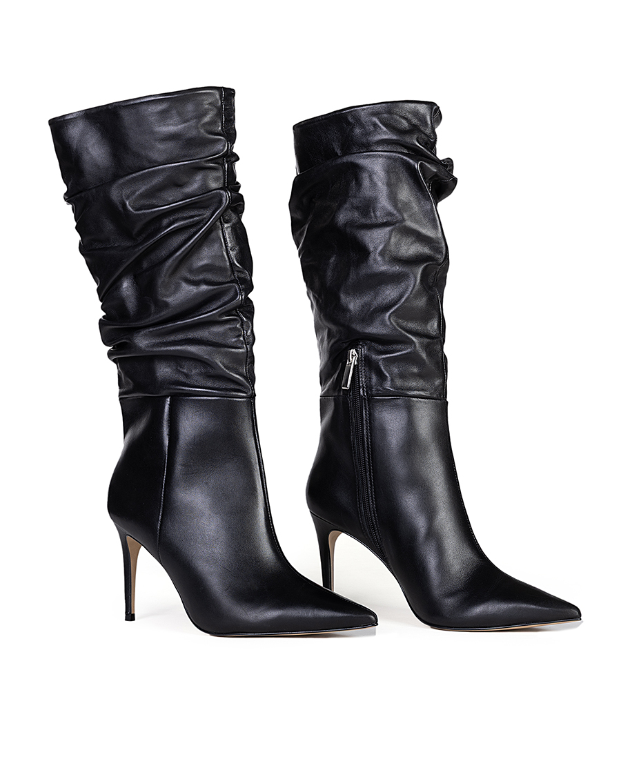 Carrano Γυναικεία Μπότα Slouchy Με Ψηλό Τακούνι Δερμάτινη Μαύρη φωτογραφία