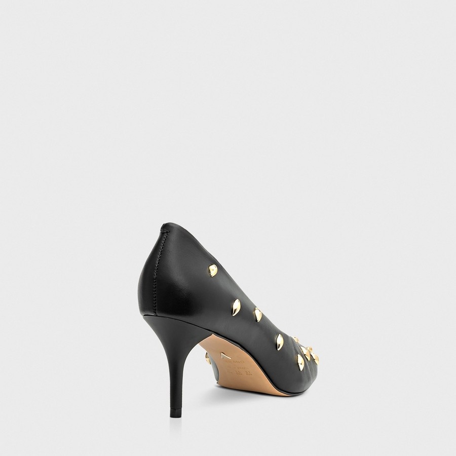 Carrano Γυναικείο Scarpin Μεσαίου Ύψους Από Δέρμα Με Χρυσά Τρουκς Μαύρο φωτογραφία