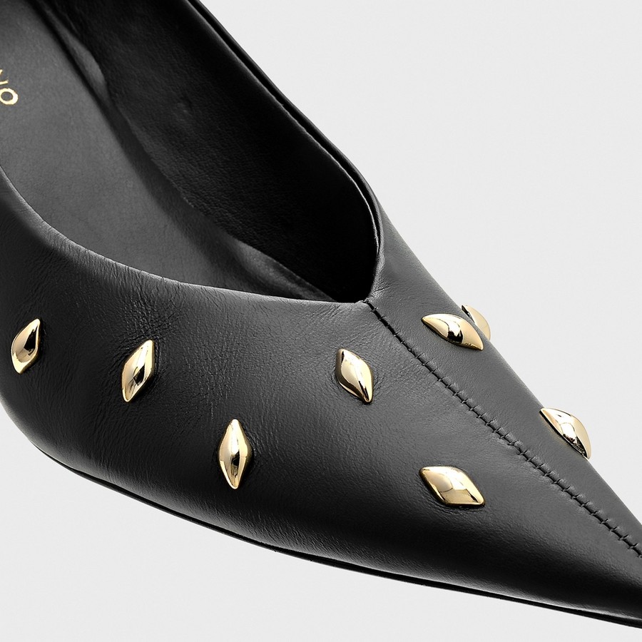 Carrano Γυναικείο Scarpin Μεσαίου Ύψους Από Δέρμα Με Χρυσά Τρουκς Μαύρο φωτογραφία