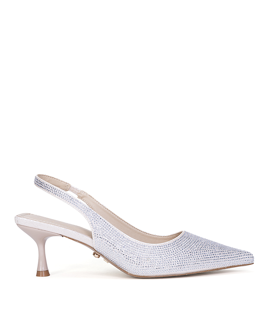 Twenty Four Haitch Twenty Four Haitch Γυναικείες Slingback Γόβες Με Strass Και Kitten Heel