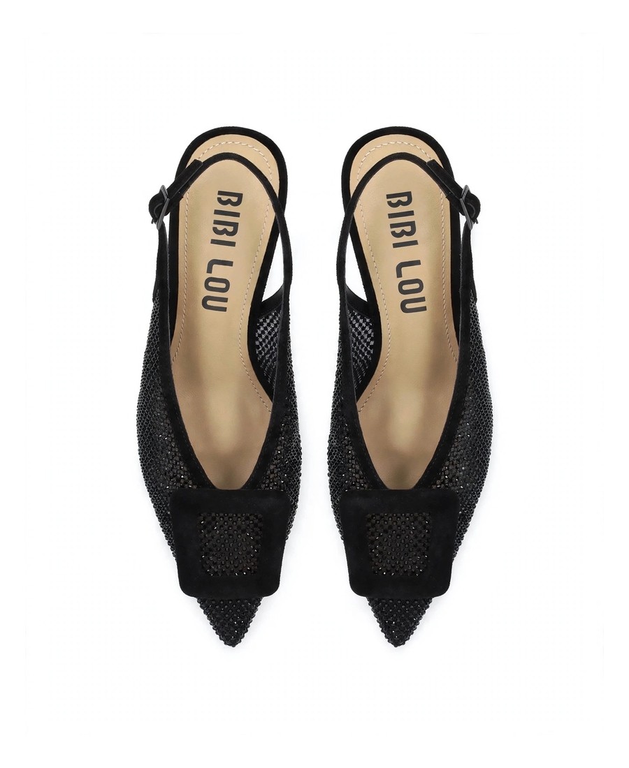 Bibilou Bibi Lou Γυναικείες Μαύρες Slingback Γόβες Με Strass Και Σουέτ Αγκράφα Για Business & Formal Εμφανίσεις - 3