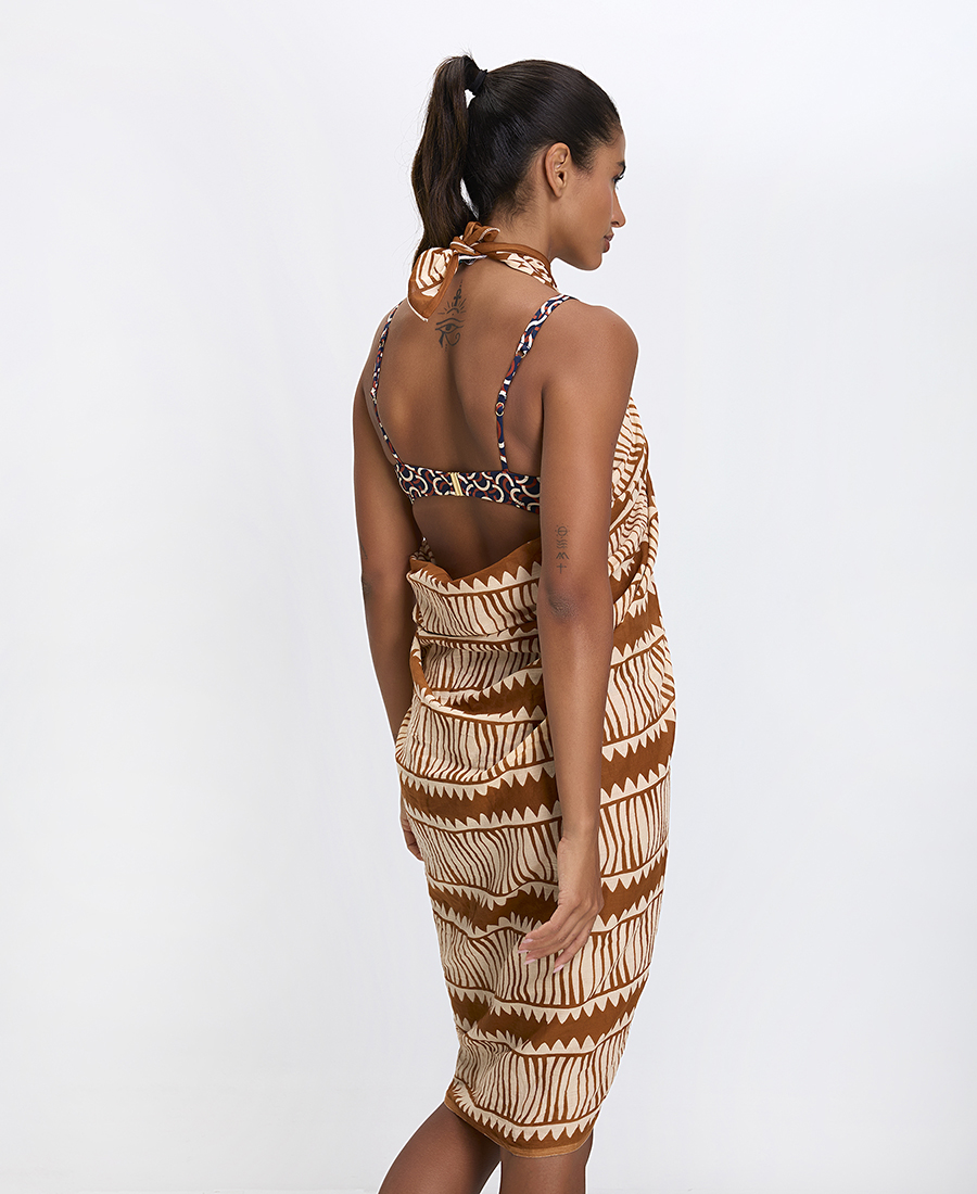 Γυναικείο Καλοκαιρινό Παρεό Βαμβακερό με Έθνικ Μοτίβο σε Γήινους Τόνους φωτογραφία