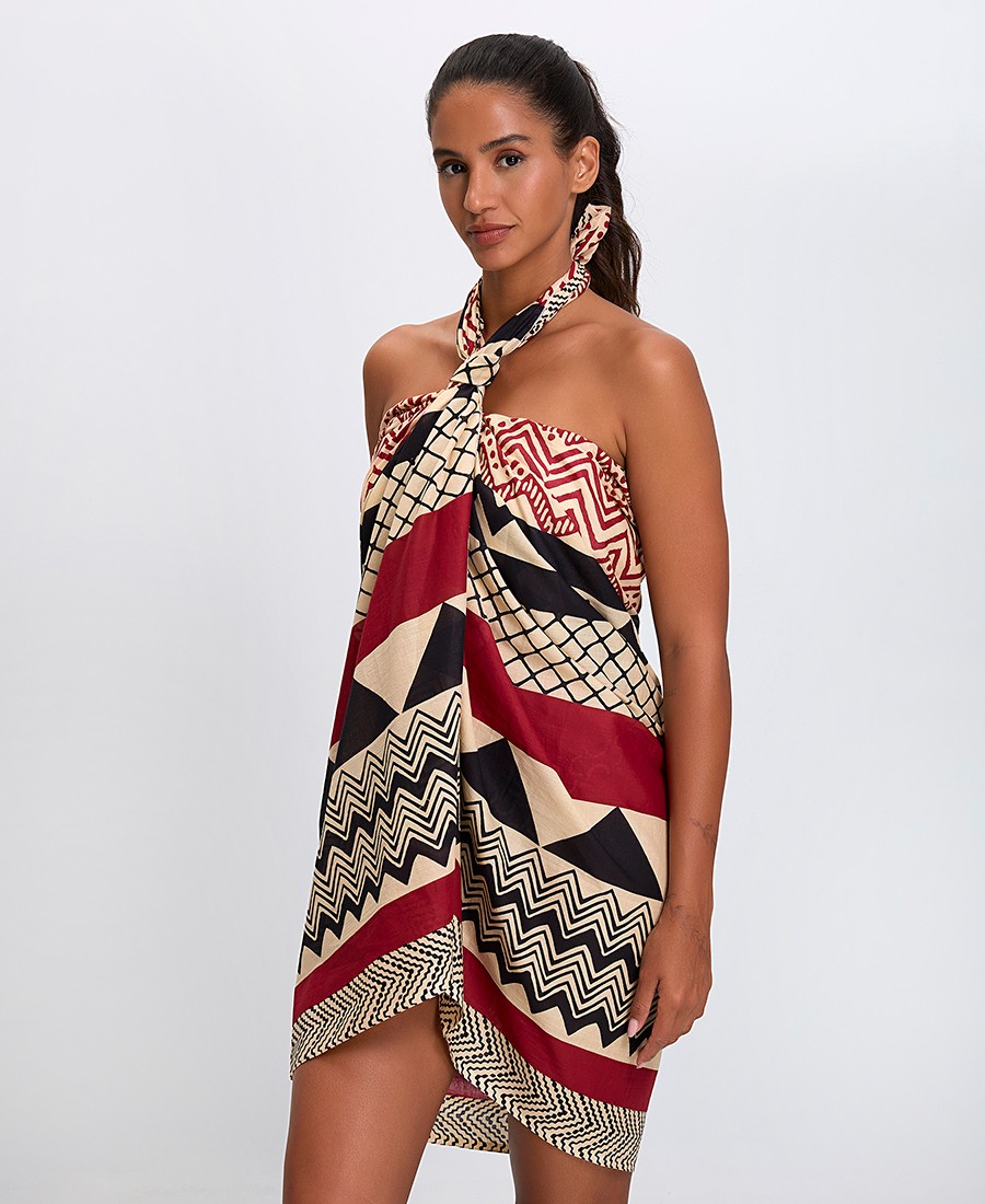 Mina Roo Γυναικείο Καλοκαιρινό Παρεό με Έθνικ Γεωμετρικό Μοτίβο