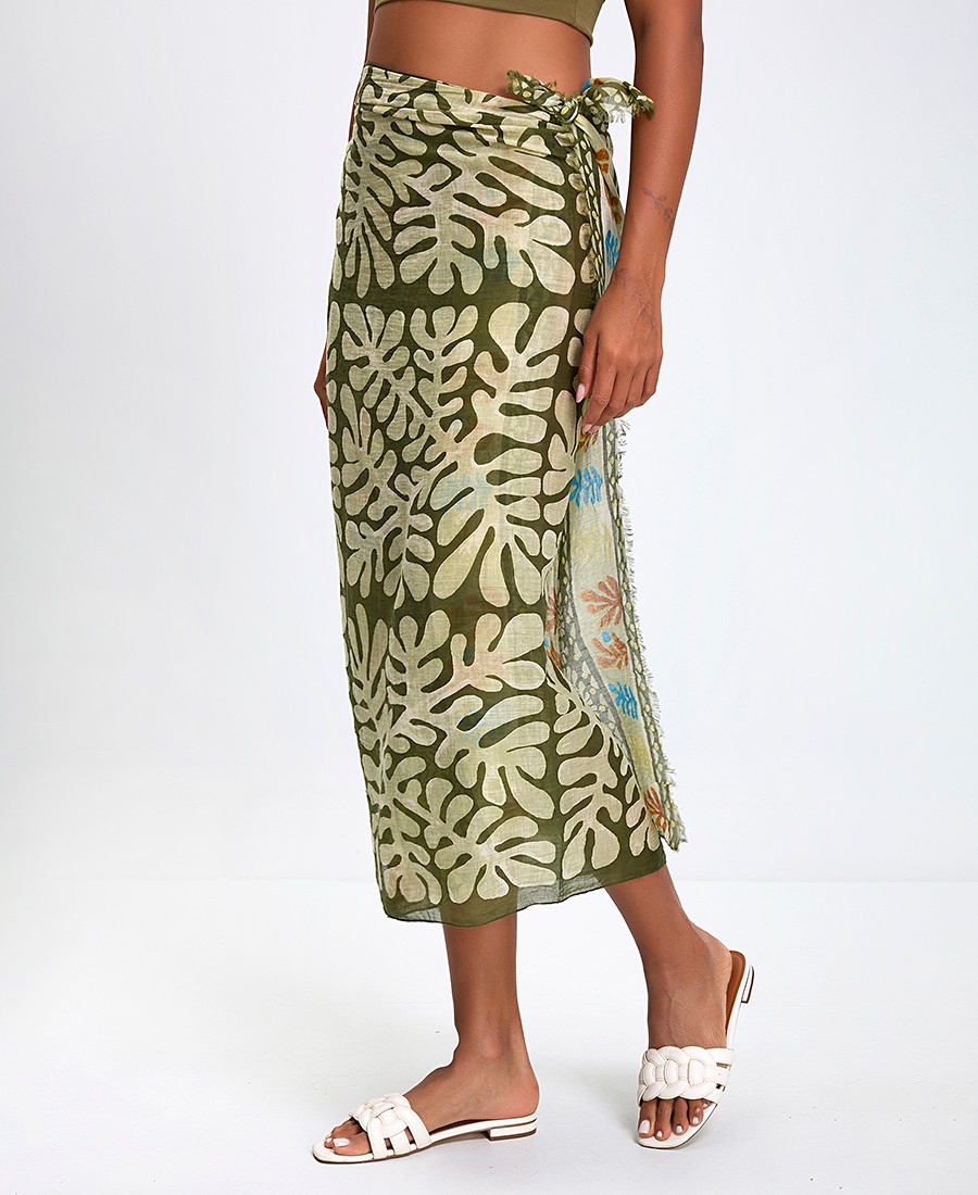 Mina Roo Γυναικείο Παρεό Βαμβακερό All Over Leaf Pattern σε Πράσινο