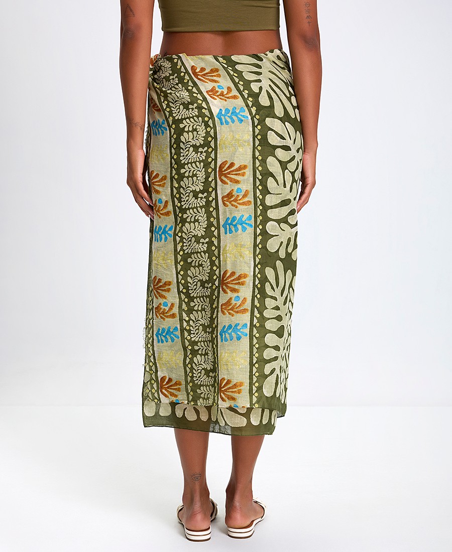 Γυναικείο Παρεό Βαμβακερό All Over Leaf Pattern σε Πράσινο φωτογραφία