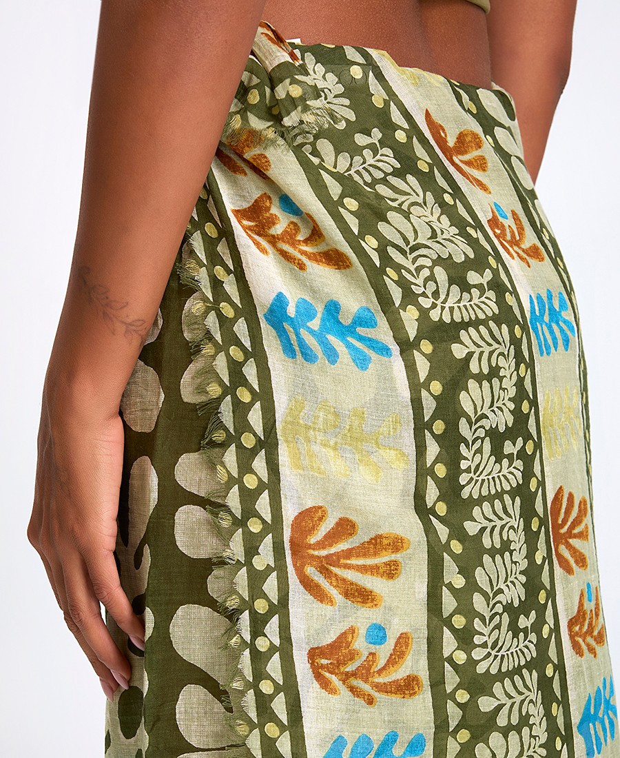 Γυναικείο Παρεό Βαμβακερό All Over Leaf Pattern σε Πράσινο φωτογραφία