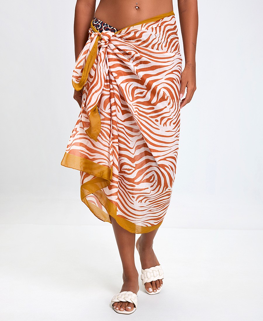 Mina Roo Γυναικείο Παρεό Παραλίας Βαμβακερό με Animal Print Σχέδιο