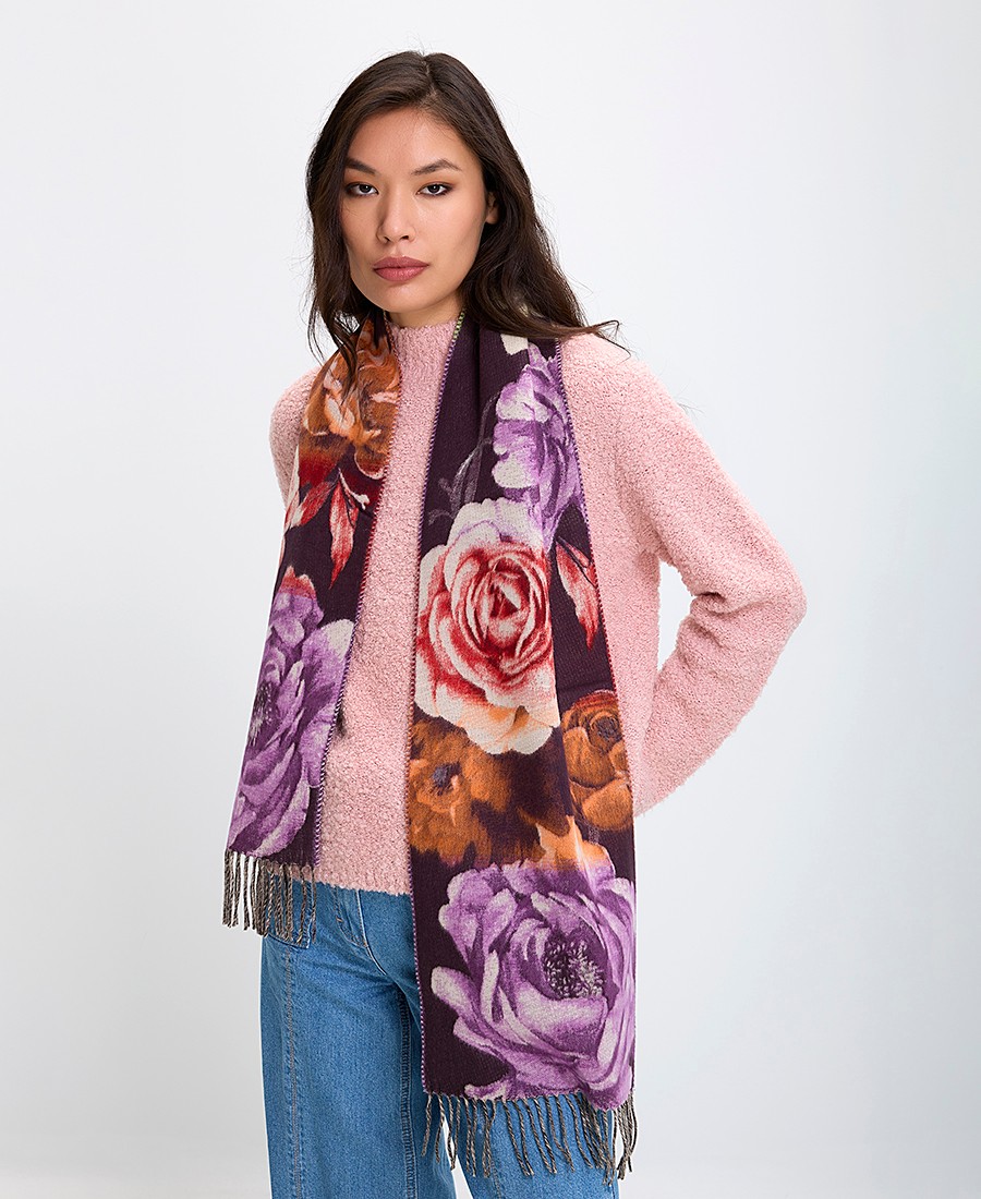 Clarina Γυναικείο Κασκόλ με Floral Print και Κρόσσια