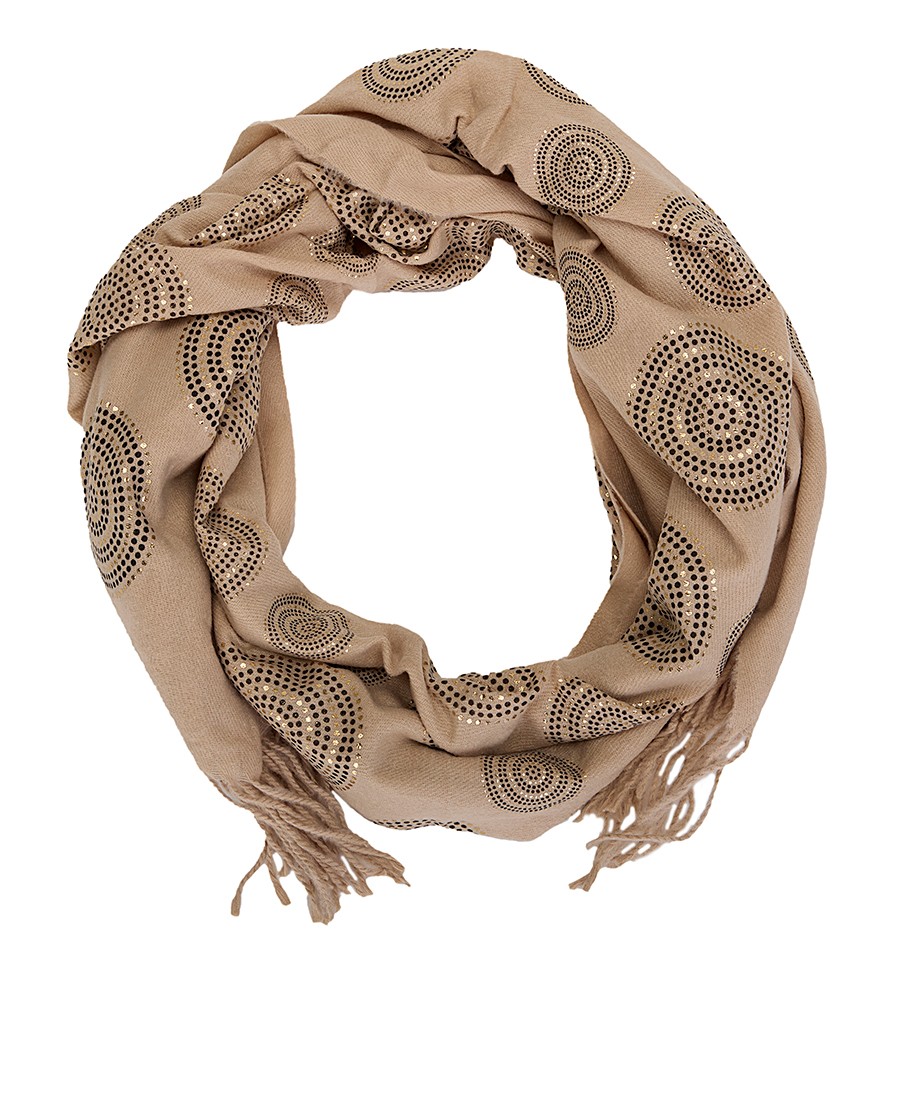 Clarina Γυναικείο Φουλάρι με Κυκλικό Μοτίβο σε Μπεζ