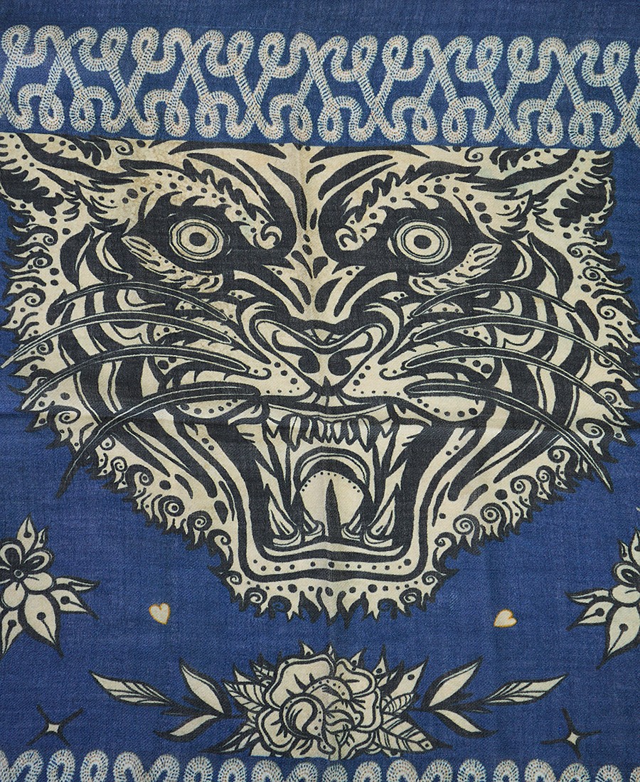 Γυναικείο Φουλάρι από Μαλλί & Μετάξι Animal Print σε Εμπριμέ Μπλε φωτογραφία