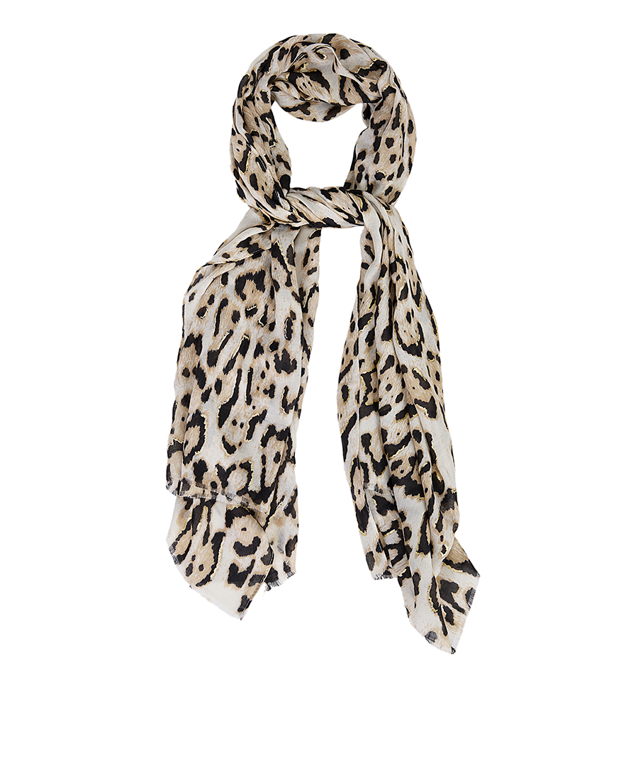Clarina Γυναικείο Φουλάρι με Animal Print και Χρυσές Λεπτομέρειες