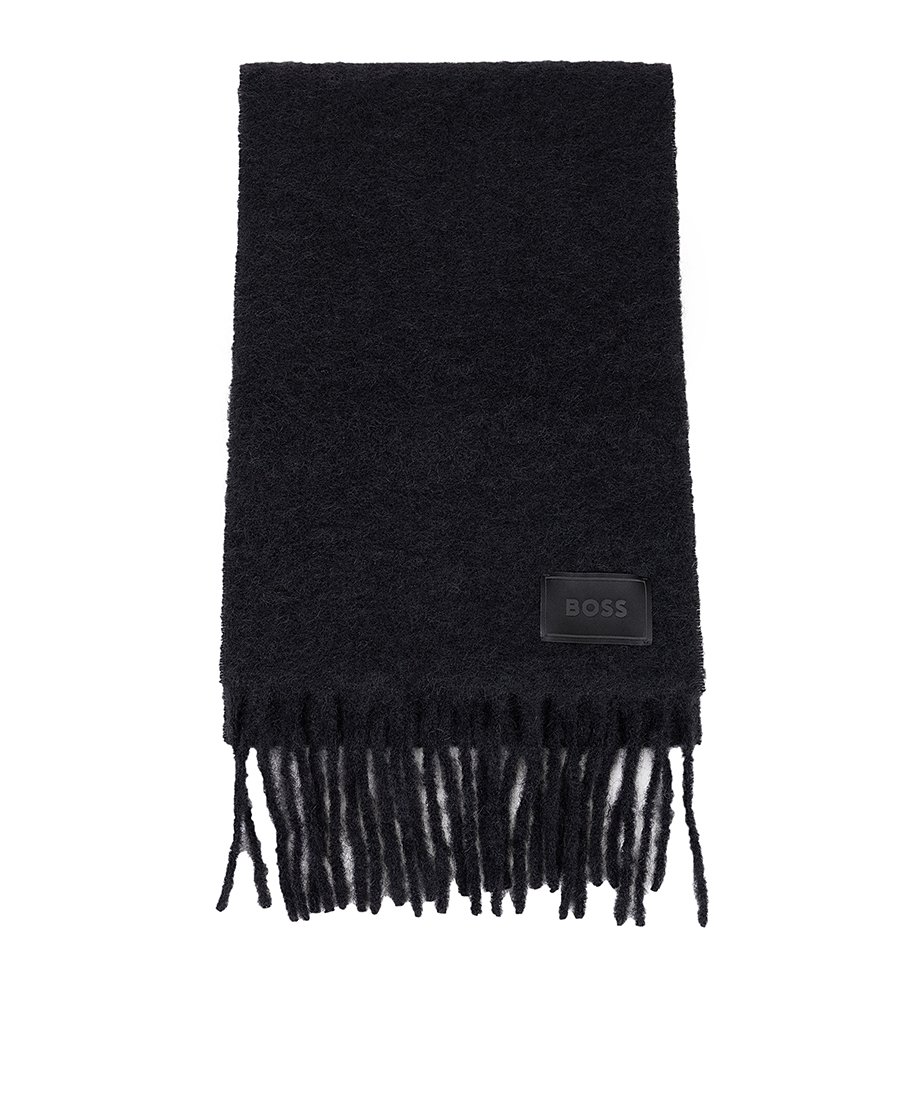 Boss Ανδρικό Κασκόλ Με Κρόσσια Και Ανάγλυφο Λογότυπο Μαύρο