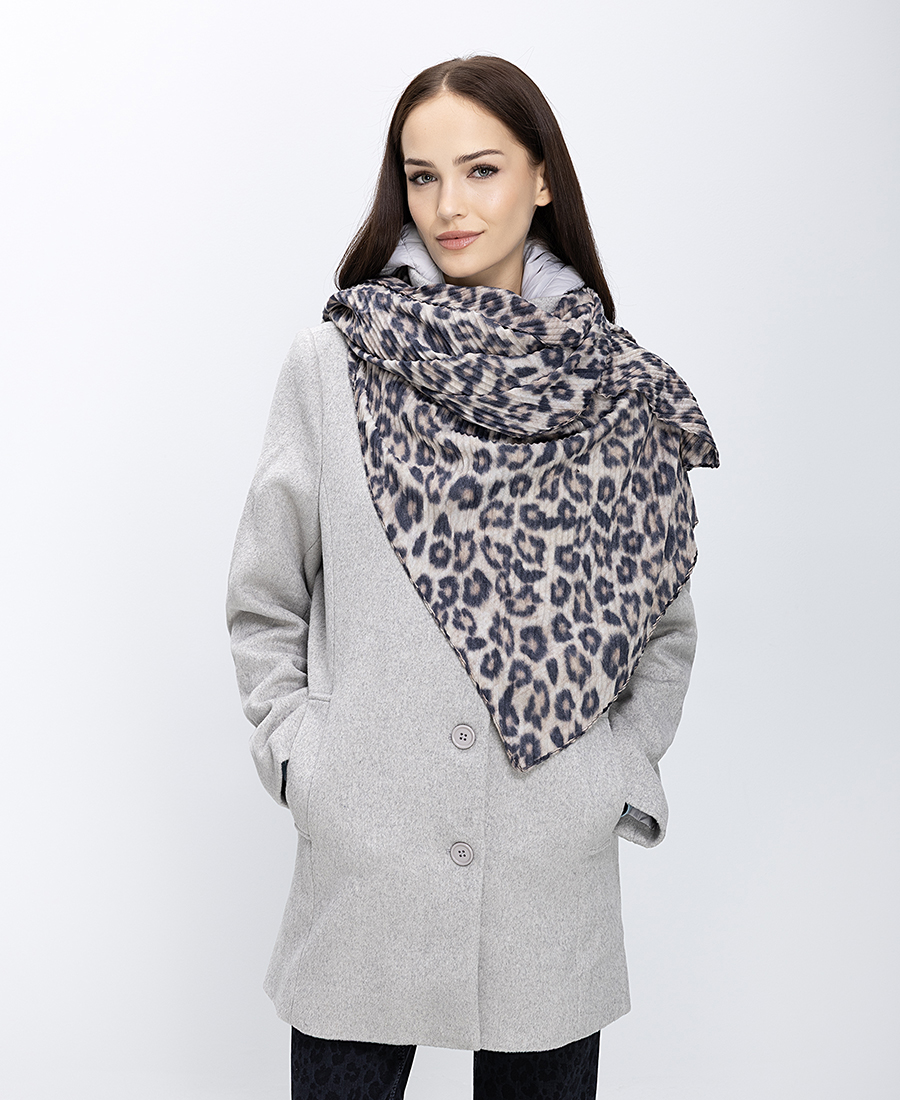 Γυναικείο Φουλάρι Με Animal Print Και Πλισέ Υφή