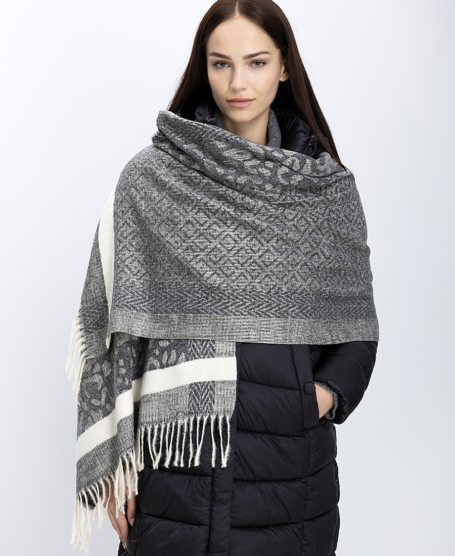 Donna Vita Γυναικείο Κασκόλ Με Κρόσσια Και Ροζ Μοτίβο