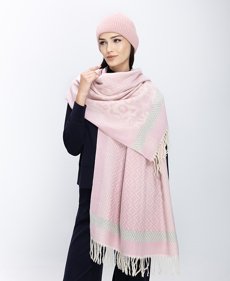 Donna Vita Γυναικείο Κασκόλ Με Κρόσσια Και Ροζ Μοτίβο