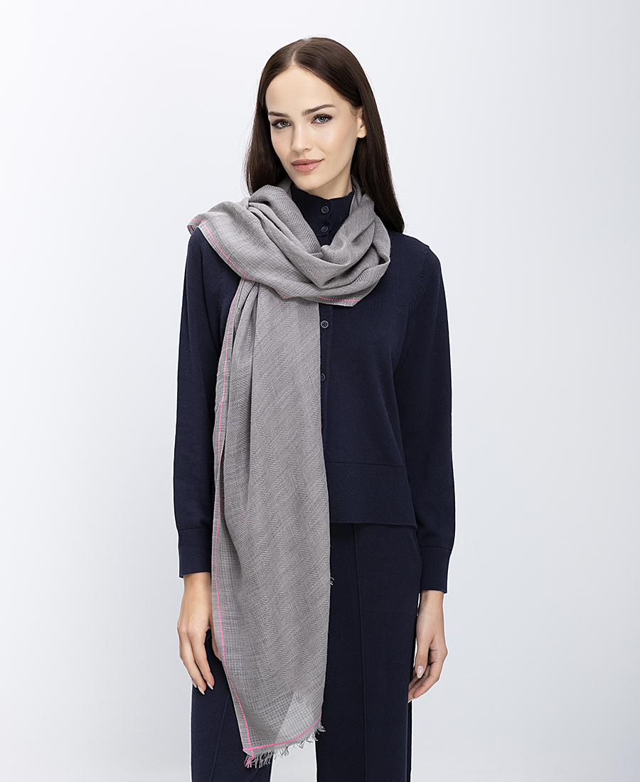 Γυναικείο Φουλάρι Με Σχέδιο Ψαροκόκαλο Και Contrast Τελείωμα