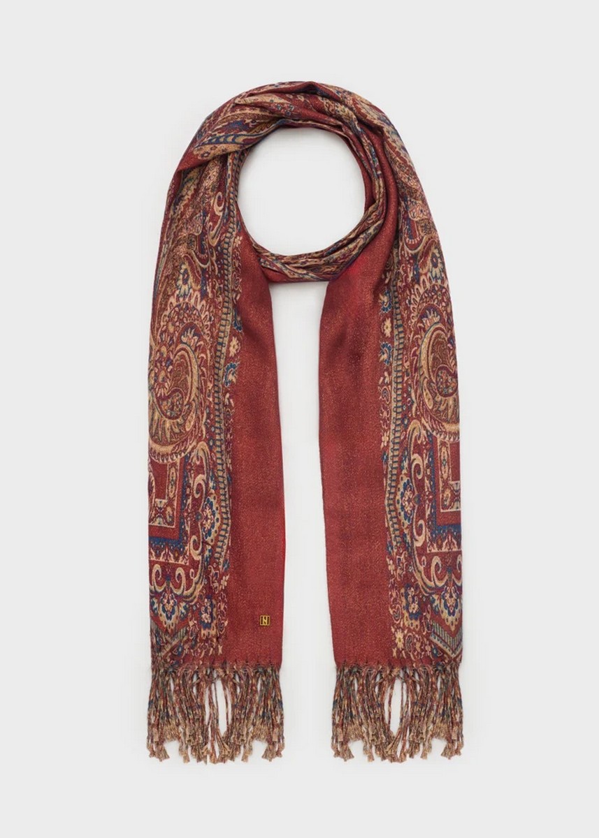 Γυναικείο Κόκκινο Εμπριμέ Κασκόλ Με Σχέδιο Paisley Boucle Υφή Για Casual Εμφανίσεις