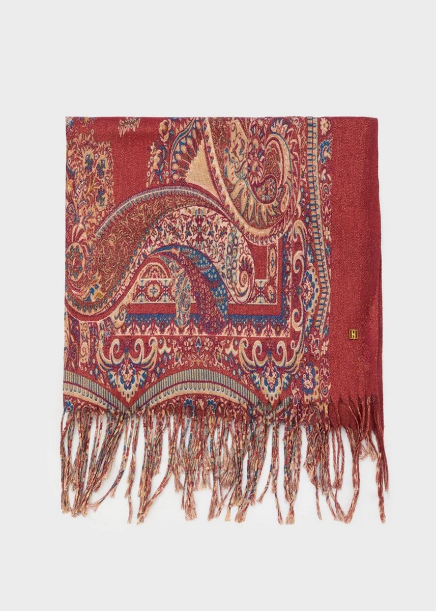 Γυναικείο Κόκκινο Εμπριμέ Κασκόλ Με Σχέδιο Paisley Boucle Υφή Για Casual Εμφανίσεις
