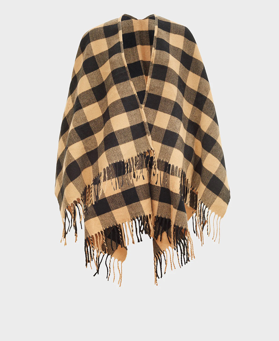 Nali Γυναικεία Κάπα Καρό Oversized Σχέδιο Καρό Μπεζ φωτογραφία