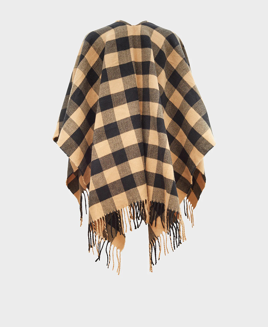 Nali Γυναικεία Κάπα Καρό Oversized Σχέδιο Καρό Μπεζ φωτογραφία