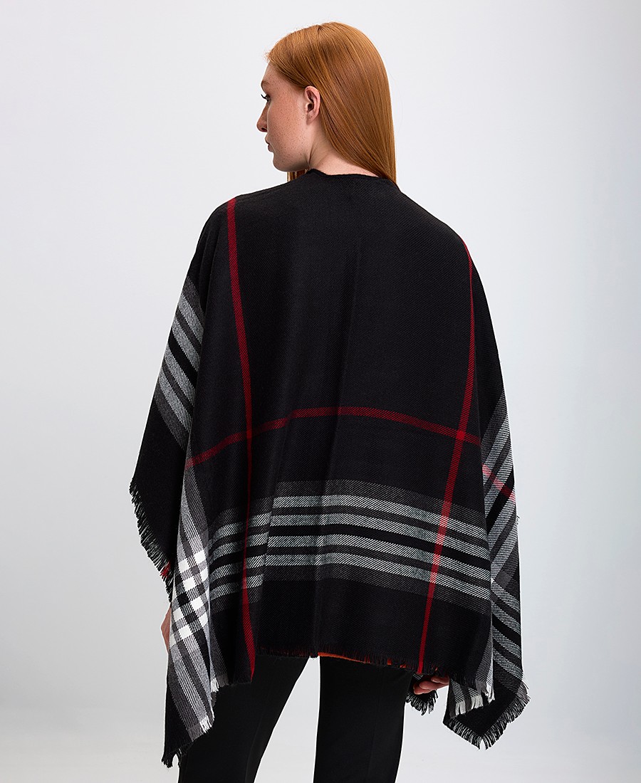 Γυναικεία Πλεκτή Κάπα με Κρόσσια και Καρό Μοτίβο φωτογραφία