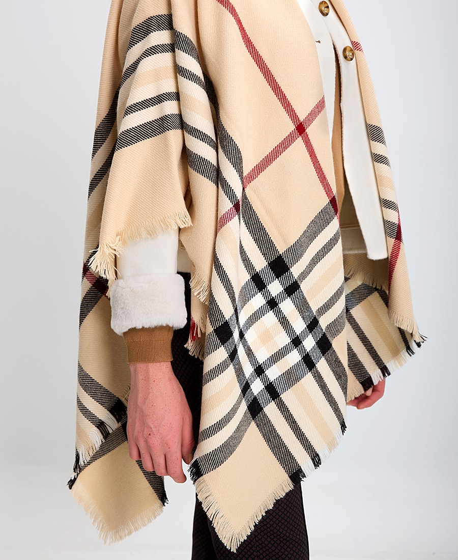 Γυναικεία Πλεκτή Κάπα με Κρόσσια και Καρό Μοτίβο φωτογραφία