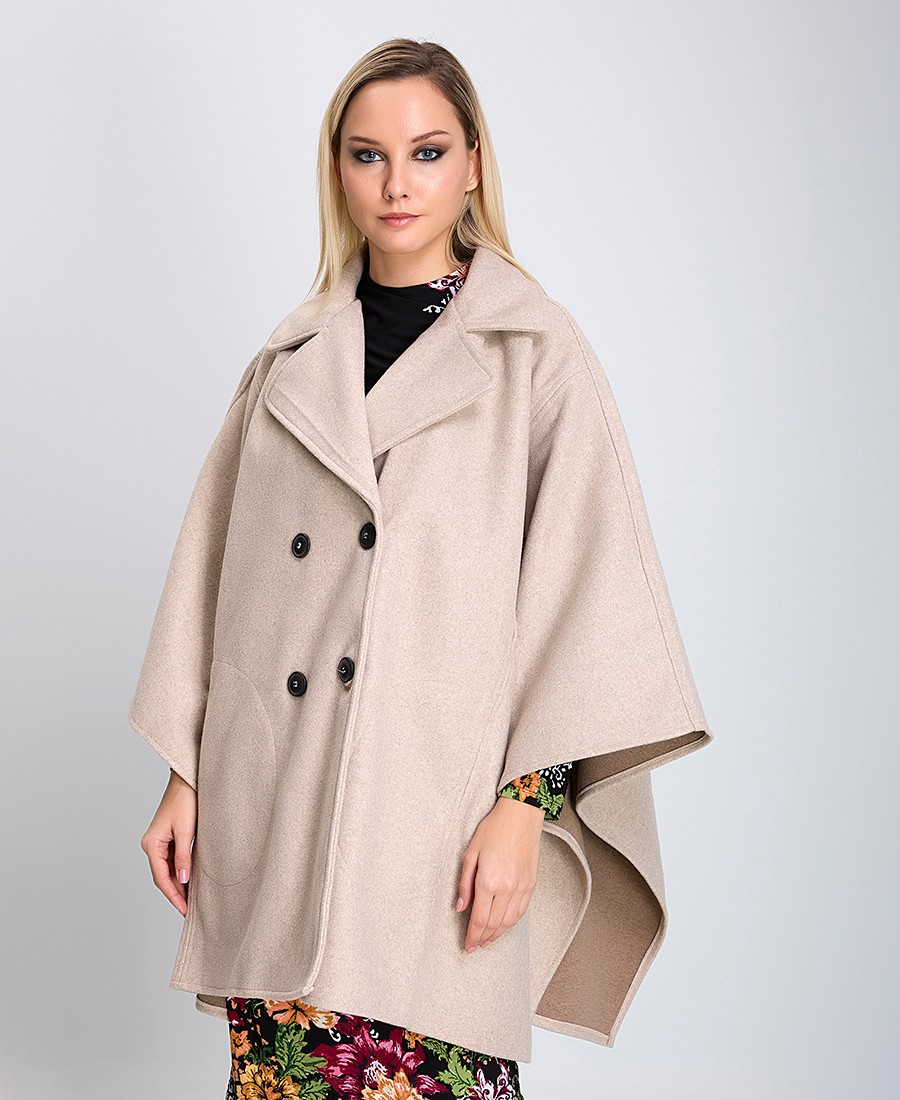 Mina Roo Γυναικεία Καπα/Παλτό Regular Fit με Γιακά και Σταυρωτό Κουμπώμα Εκρου