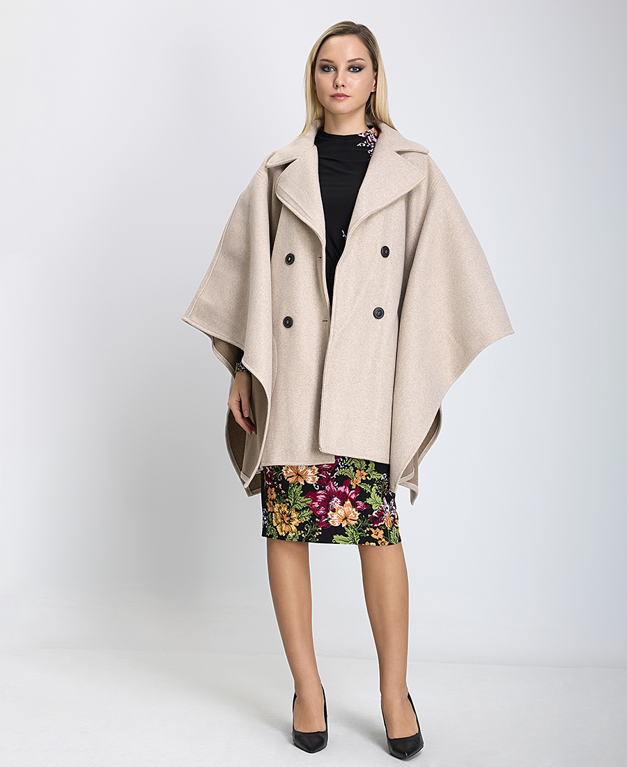 Γυναικεία Καπα/Παλτό Regular Fit με Γιακά και Σταυρωτό Κουμπώμα Εκρου φωτογραφία