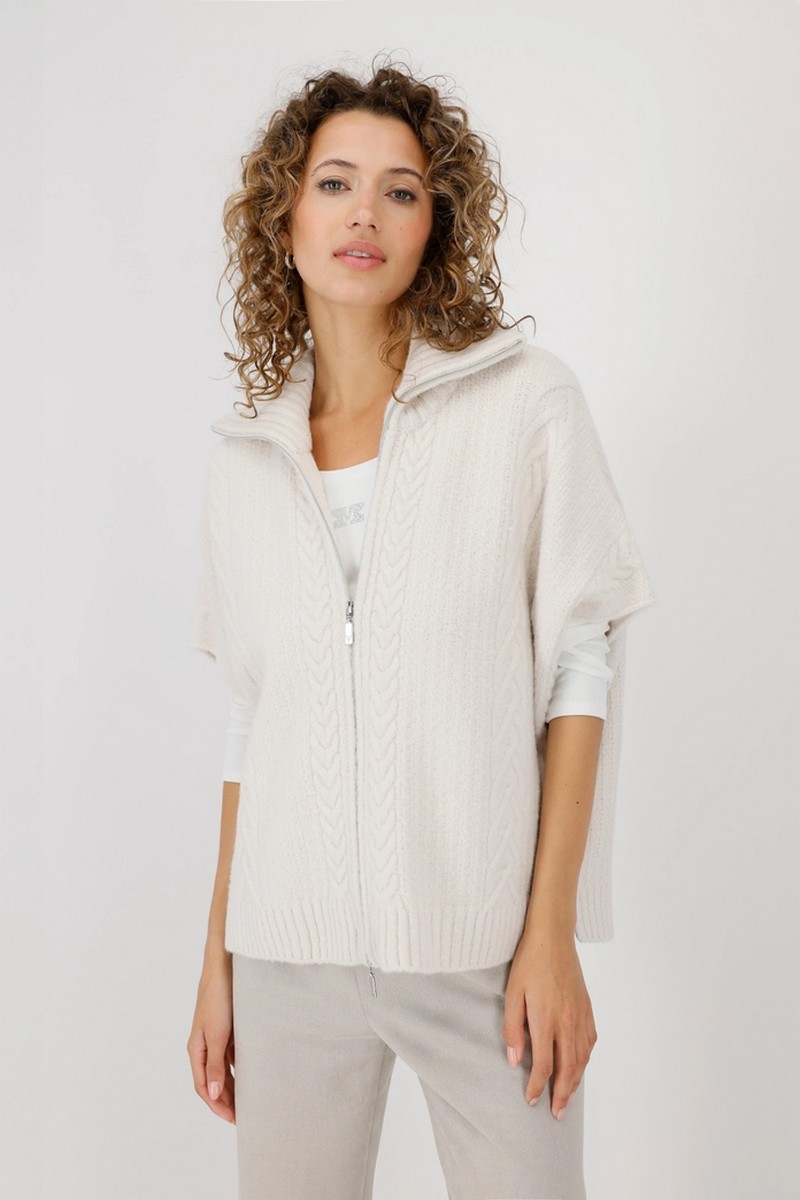 Monari Monari Γυναικεία Πλεκτή Ζακέτα στυλ Κάπας Oversized Fit σε Ιβουάρ