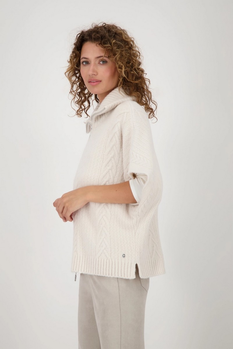 Monari Γυναικεία Πλεκτή Ζακέτα στυλ Κάπας Oversized Fit σε Ιβουάρ φωτογραφία