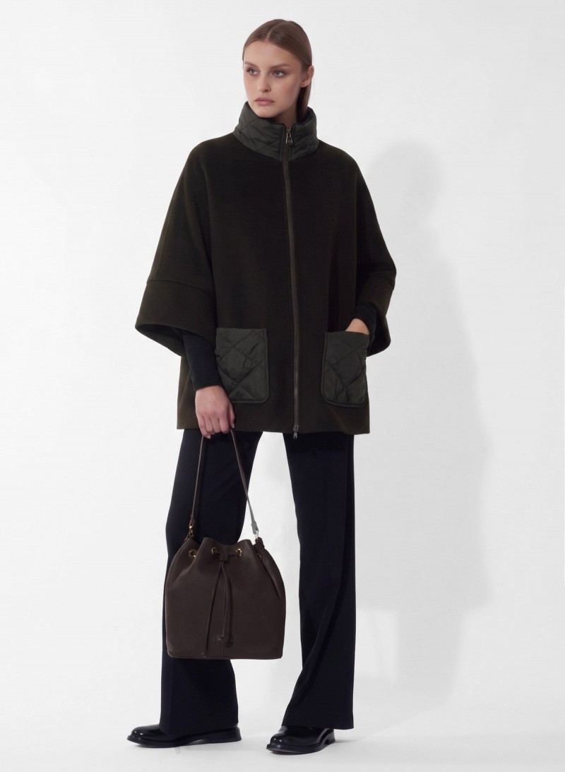 Cinzia Rocca Γυναικεία Κάπα Wool Blend Με Κασμίρ Με Φερμουάρ Και Καπιτονέ Λεπτομέρειες Oversized Fit Για Smart Casual Εμφανίσεις