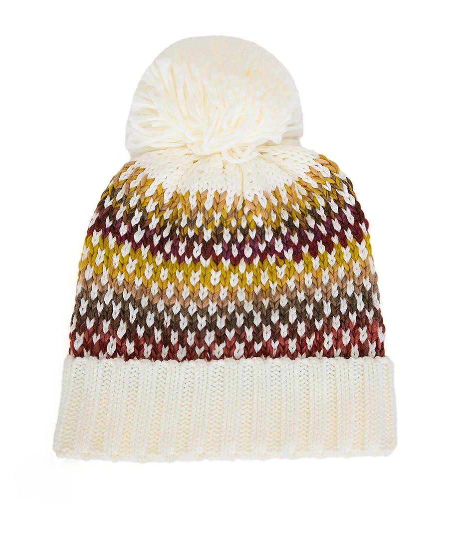 In Linea Firenze Γυναικείος Πλεκτός Σκούφος με Pom Pom σε Εμπριμέ Λευκό