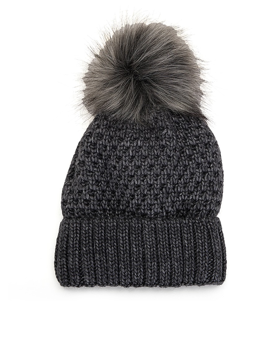 In Linea Firenze Γυναικείος Πλεκτός Σκούφος με Pom Pom σε Γκρι