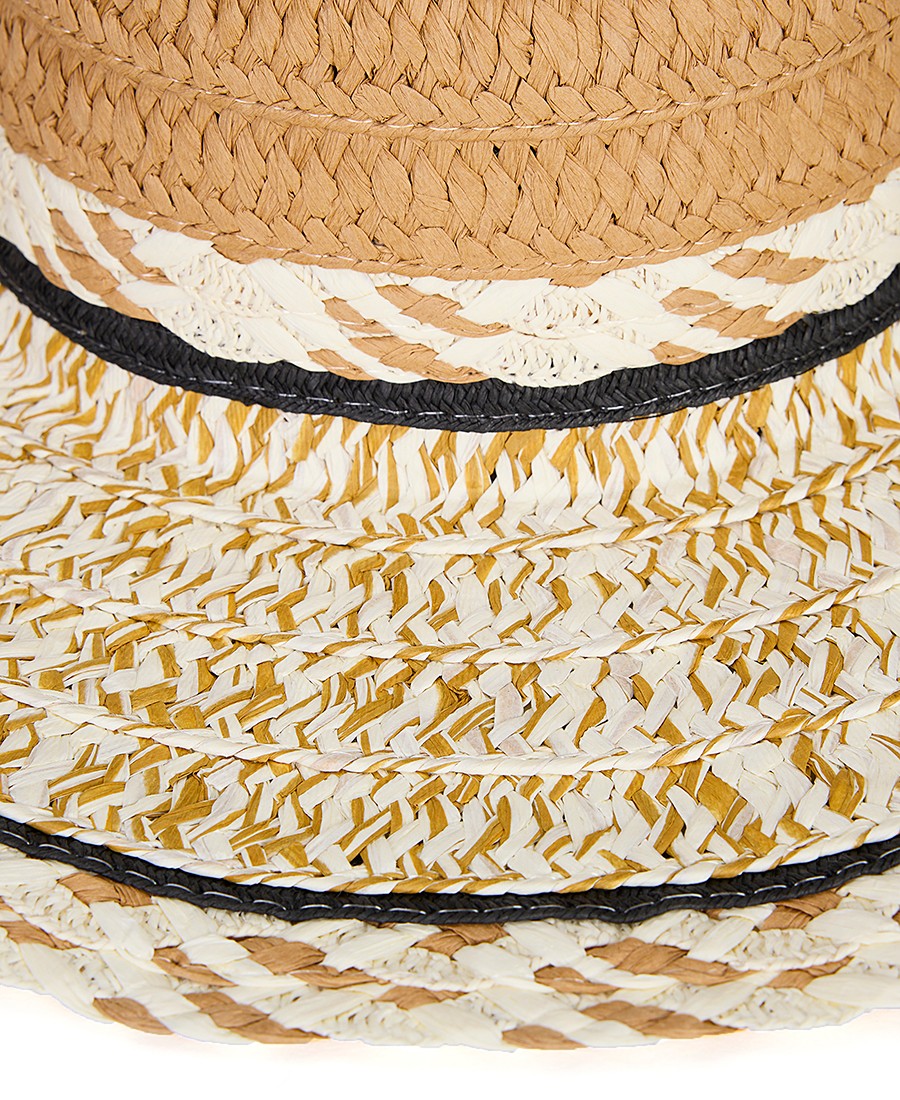 Γυναικείο Καπέλο Πλατύγυρο Ψάθινο με Δίχρωμο Σχέδιο και Διακοσμητική Πλεξούδα φωτογραφία