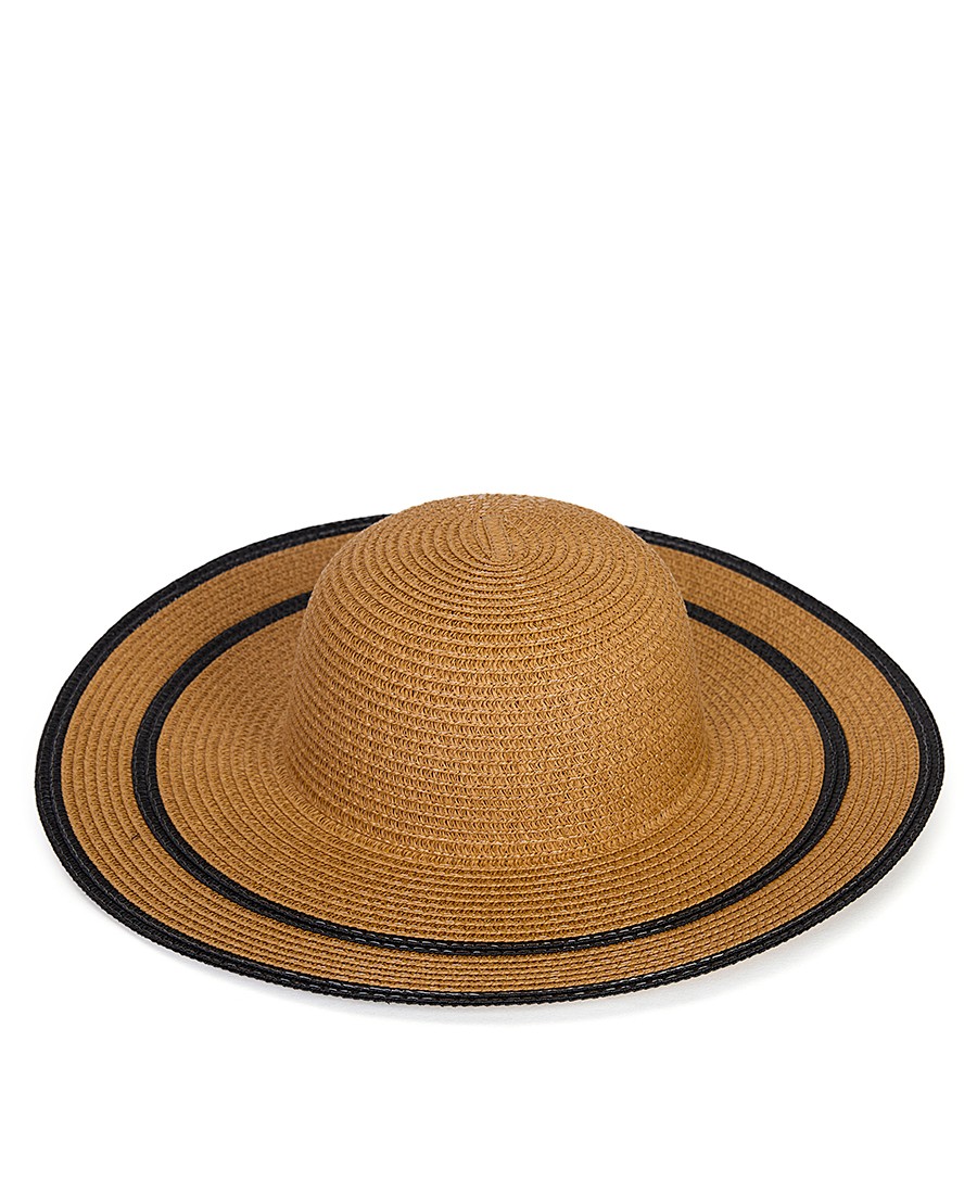 Γυναικείο Καπέλο Πλατύγυρο Ψάθινο με Δίχρωμη Λεπτομέρεια φωτογραφία