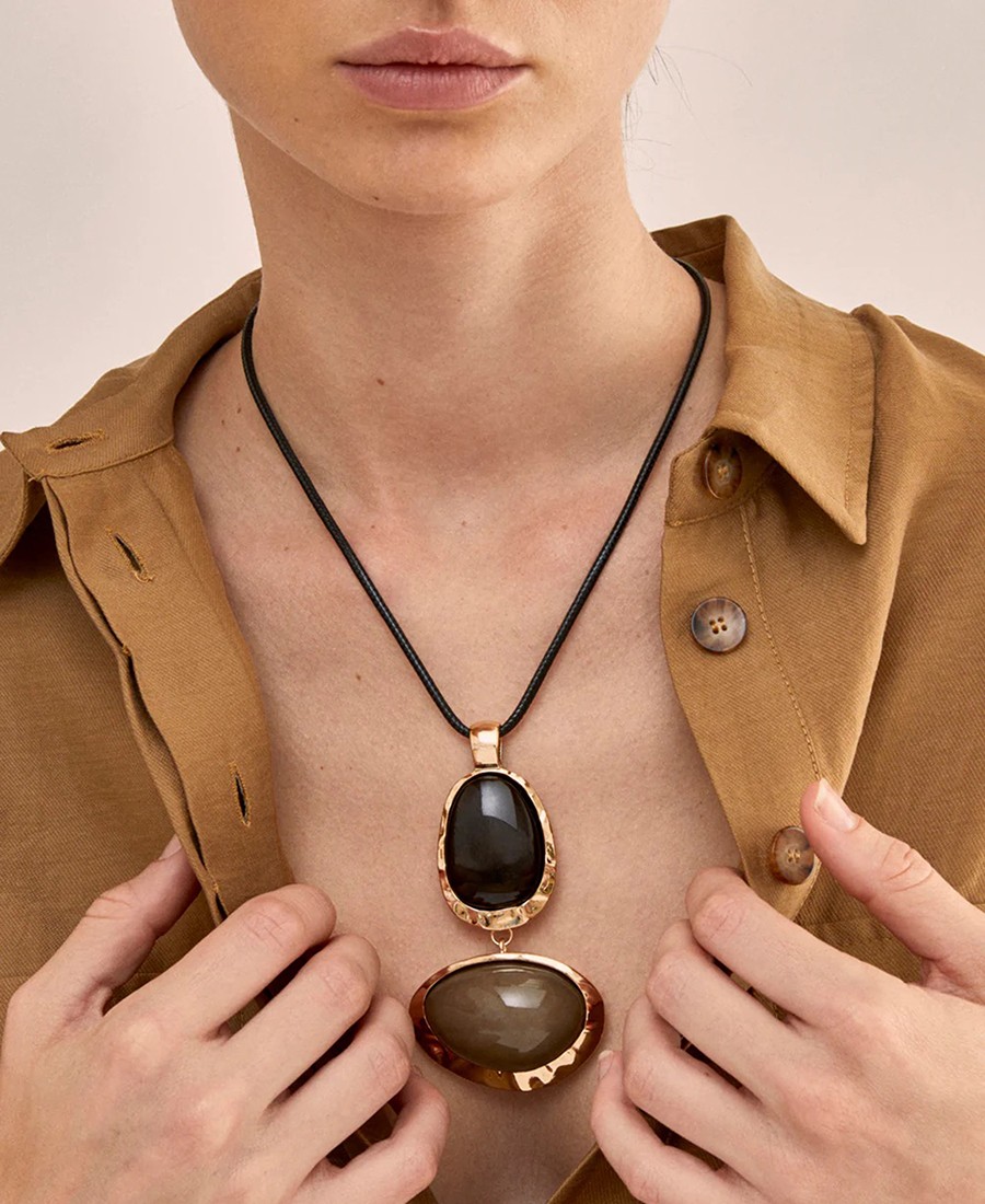 Nali Γυναικείο Μακρύ Κολιέ με Σχοινί και Δύο-Τόνων Ρητινένιο Περίγραμμα φωτογραφία