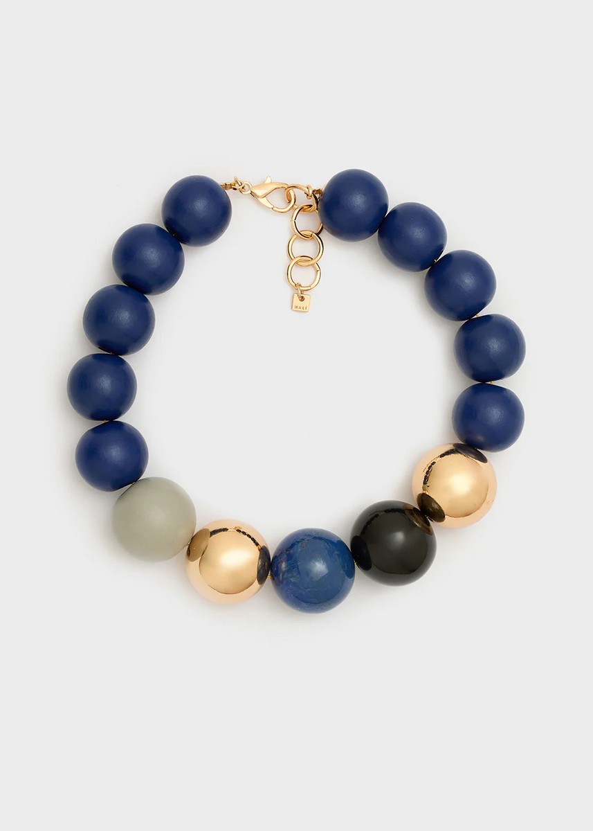 Nali Nali Γυναικείο Κολιέ Με Ξύλινες Χάντρες Και Μεταλλικές Λεπτομέρειες