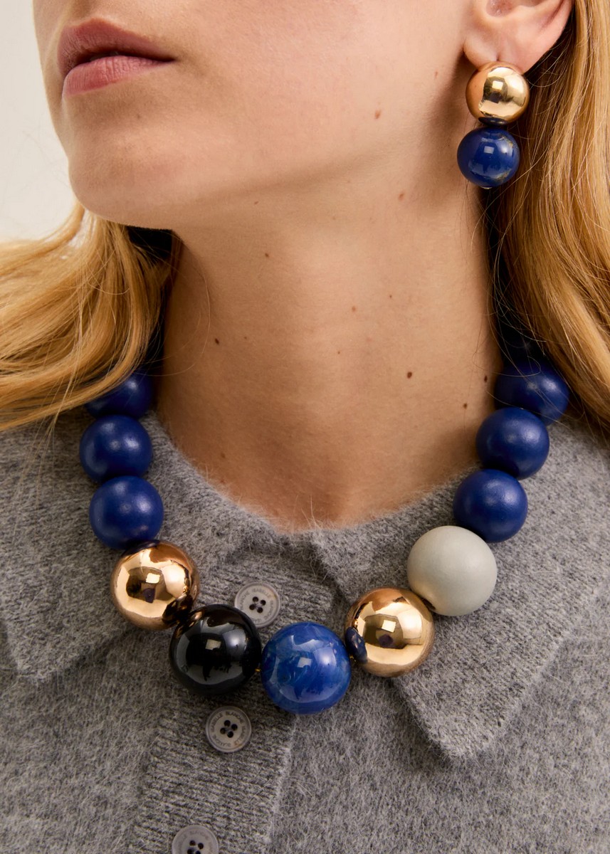 Nali Γυναικείο Κολιέ Με Ξύλινες Χάντρες Και Μεταλλικές Λεπτομέρειες φωτογραφία