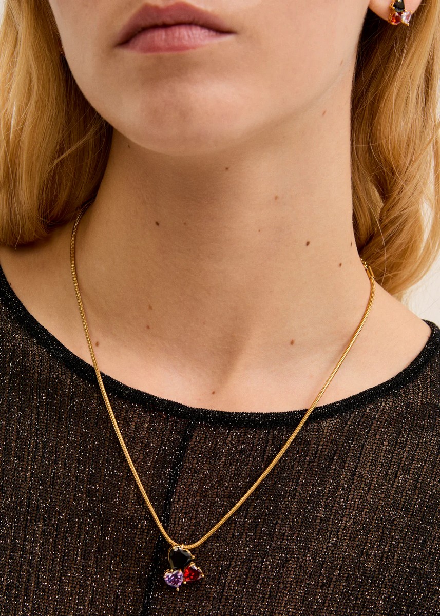 Nali Γυναικείο Κολιέ Με Τριπλή Καρδιά Και Πέτρες φωτογραφία