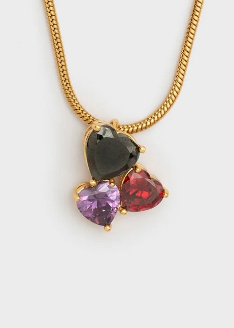 Nali Γυναικείο Κολιέ Με Τριπλή Καρδιά Και Πέτρες φωτογραφία