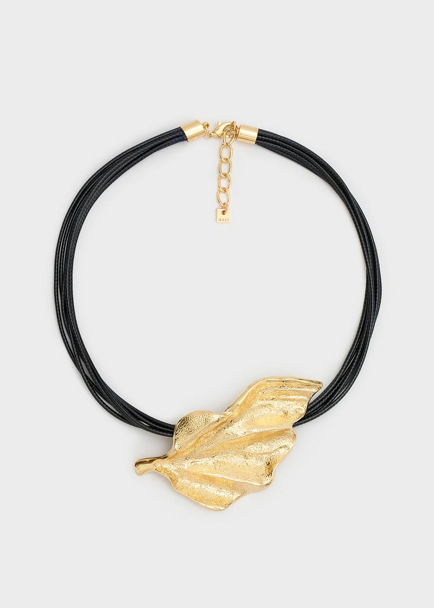 Nali Nali Γυναικείο Κολιέ Με Φύλλο Και Πολύκλωνο Κορδόνι