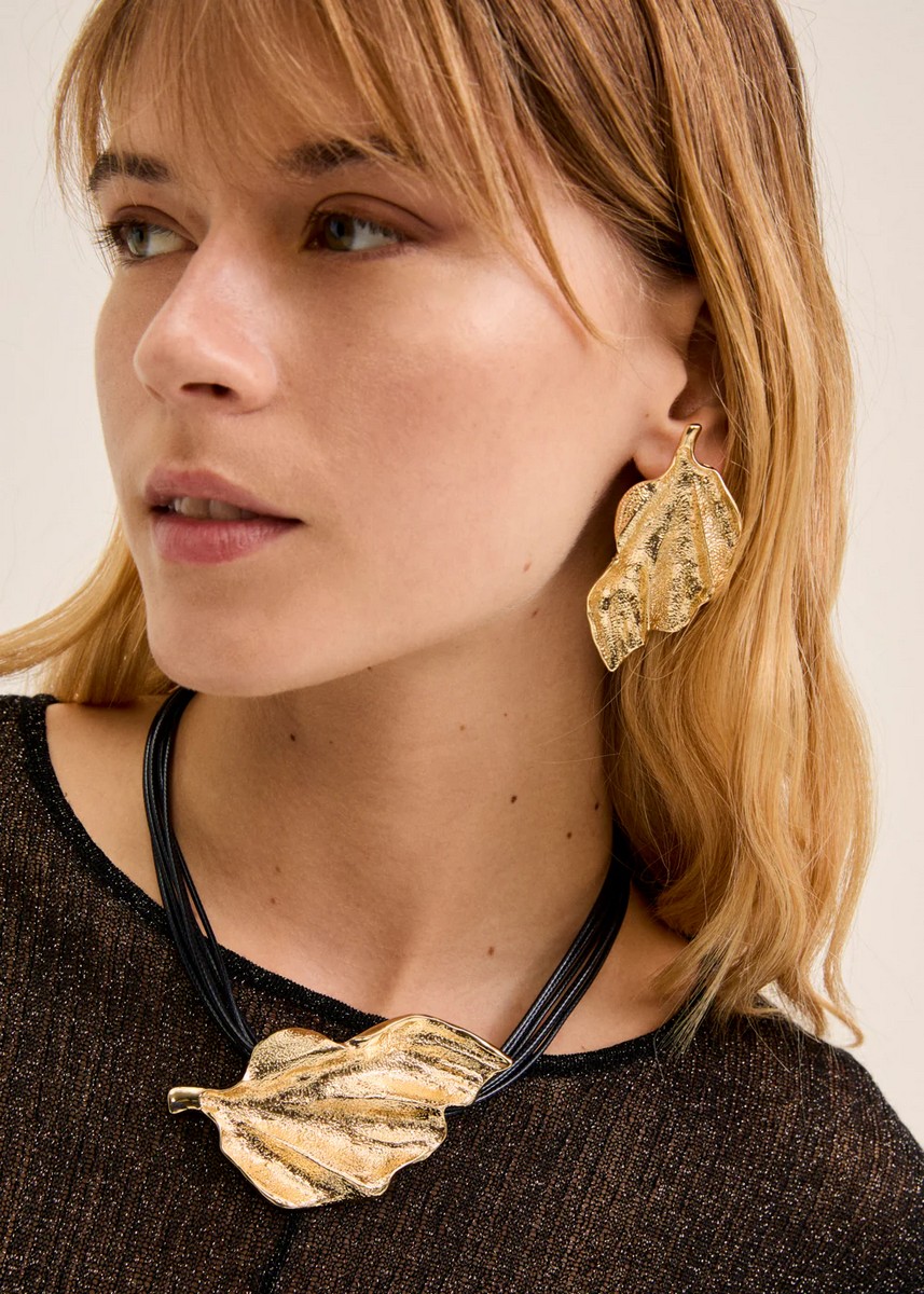 Nali Γυναικείο Κολιέ Με Φύλλο Και Πολύκλωνο Κορδόνι φωτογραφία
