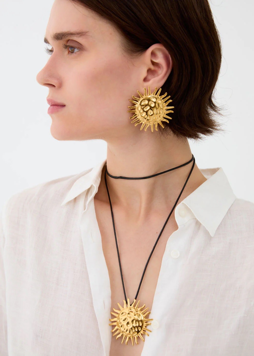 Nali Γυναικείο Μακρύ Κολιέ Με Μεταλλικό Μοτίφ Ήλιου Και Ρυθμιζόμενο Κορδόνι φωτογραφία