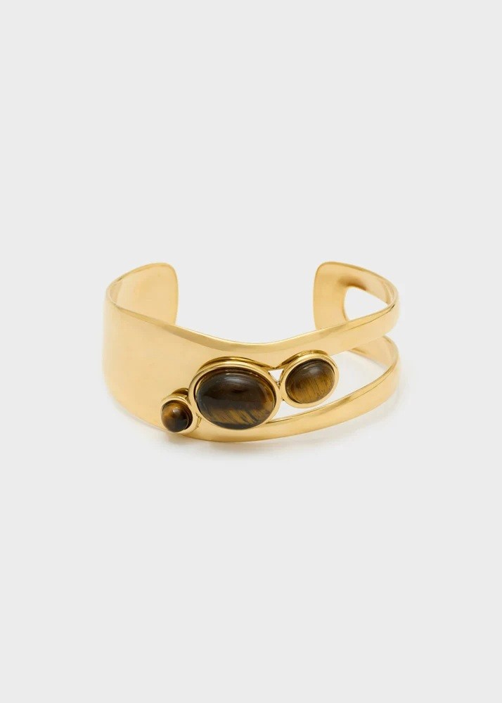 Nali Γυναικείο Ανοιχτό Βραχιόλι Bangle Με Φυσικές Πέτρες Για Statement Εμφανίσεις