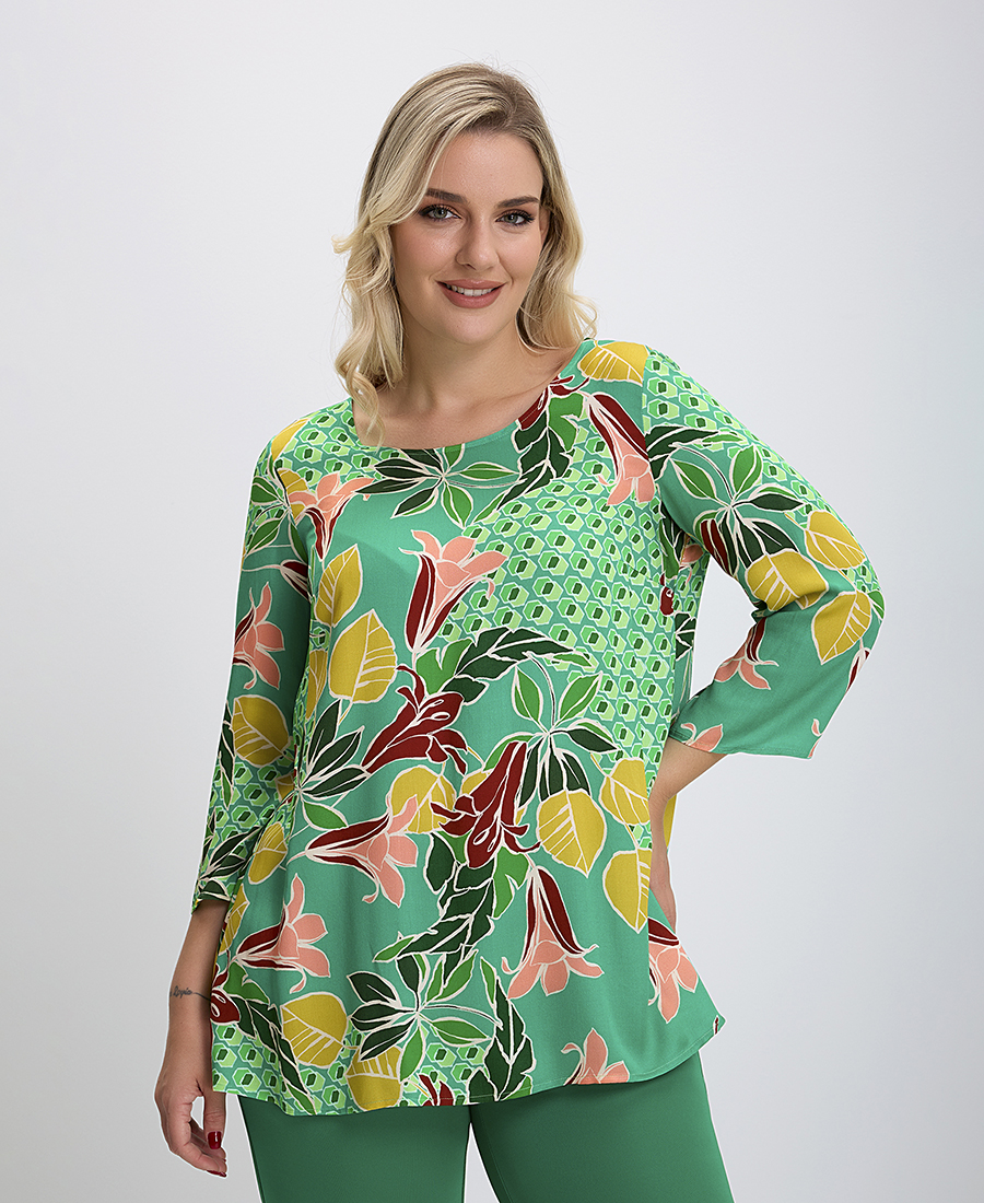 Donna Vita PLUS SIZE - Μπλούζα Floral Print σε Πράσινο Εμπριμέ