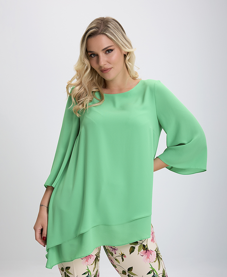 Luisa Viola PLUS SIZE - Μπλούζα Ασύμμετρη Georgette σε Πράσινο Ανοιχτό