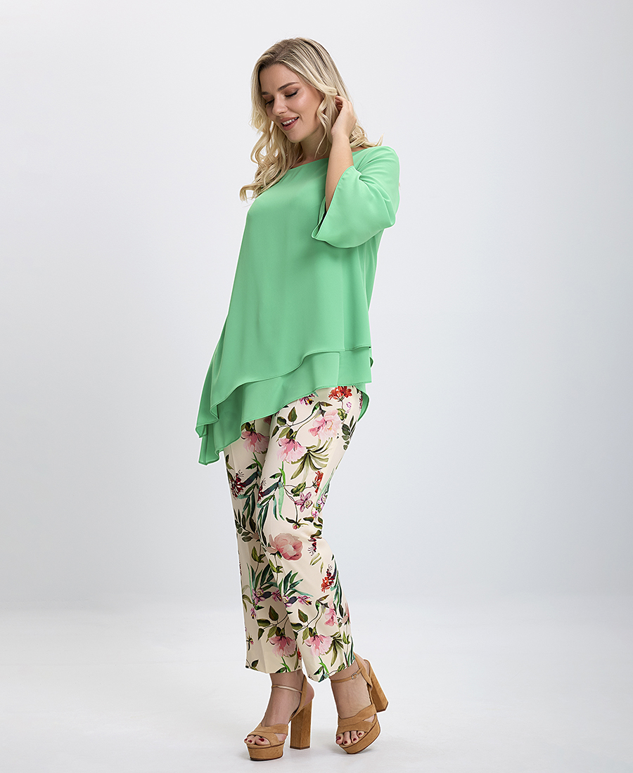 PLUS SIZE - Μπλούζα Ασύμμετρη Georgette σε Πράσινο Ανοιχτό φωτογραφία