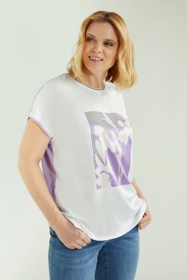 Luisa Viola PLUS SIZE - Μπλούζα από Σατέν και Jersey σε Λευκό